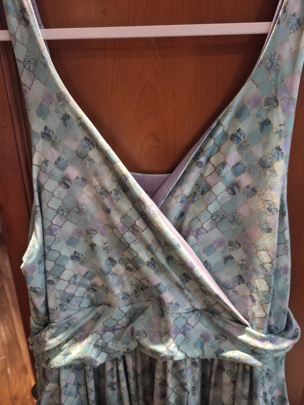 Latched Mama Blue-Green Patterned Wrap Jumpsuit - Picture 4 of 5